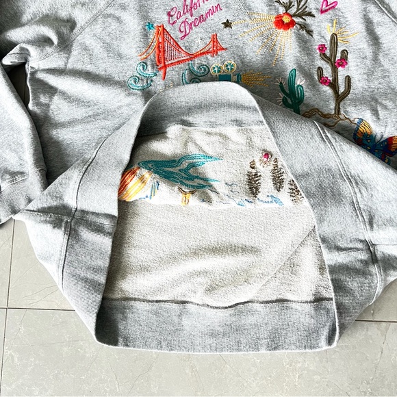 JOHNNY WAS California Raglan Gray Multicolor Embroidery Cotton Sweatshirt Sz XL - Picture 14 of 16